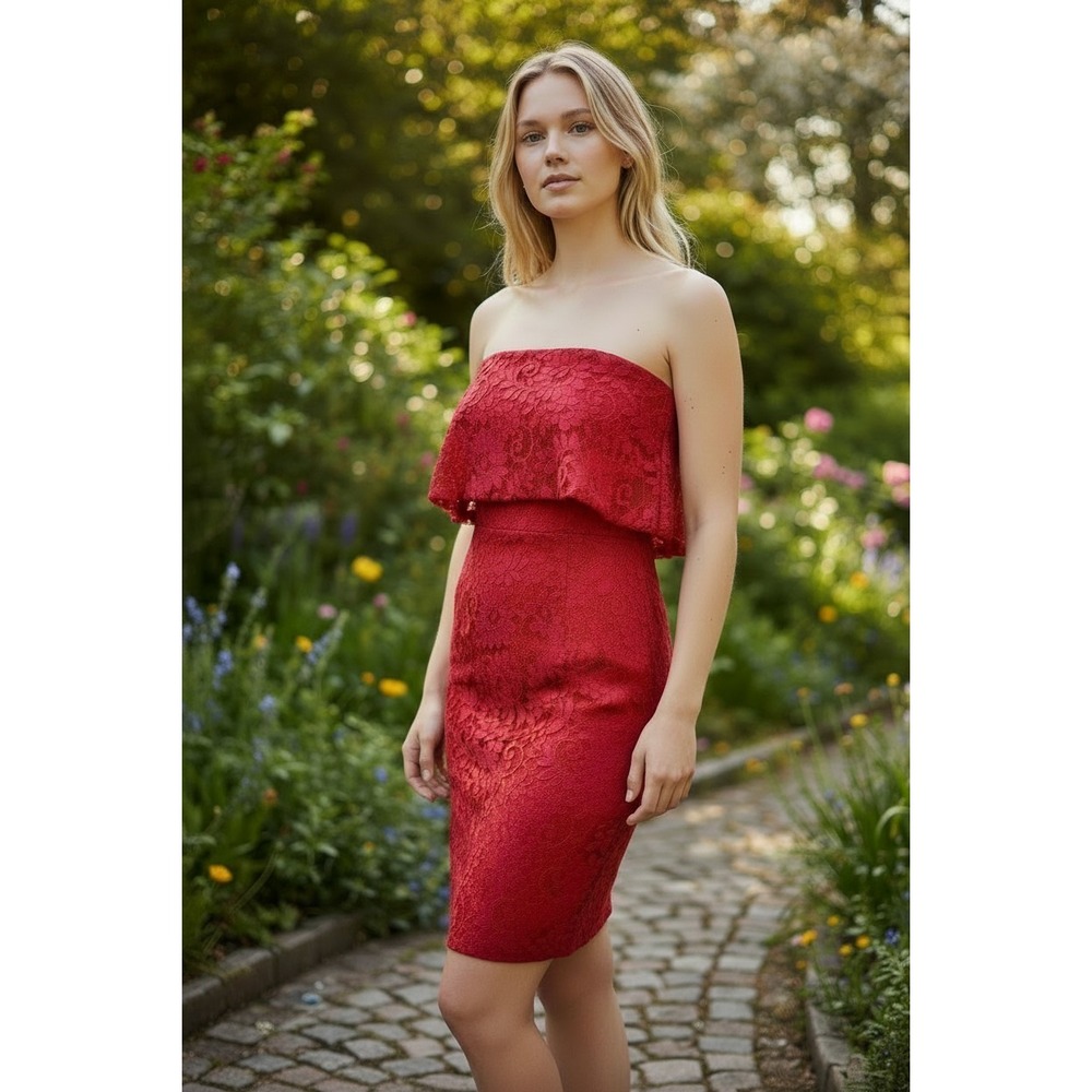 Romantic Wine New Lulus Red Lace‎ Jacquard Midi Dress Size Xs Evening Cocktail